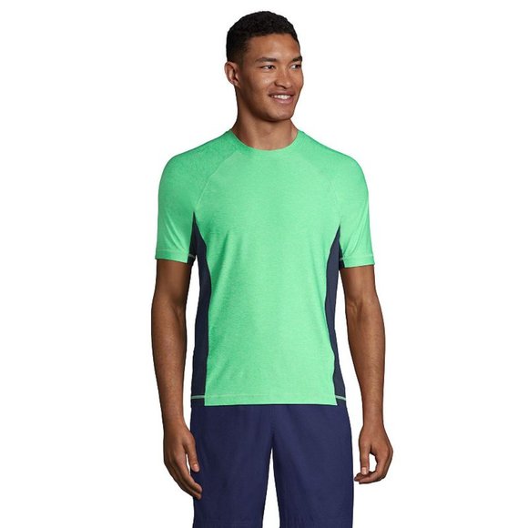 NWT Lands' End Mens Crew Neck Short Sleeve Rash Guard Green UPF 50 XL $60 FLI164 - Picture 1 of 3